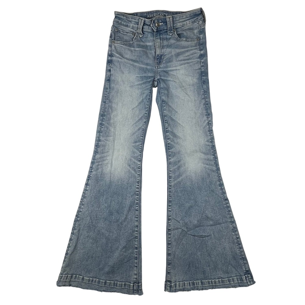 American Eagle Festival Flare Jeans Womens 2 (Fits 26x31) Light Blue Stretch